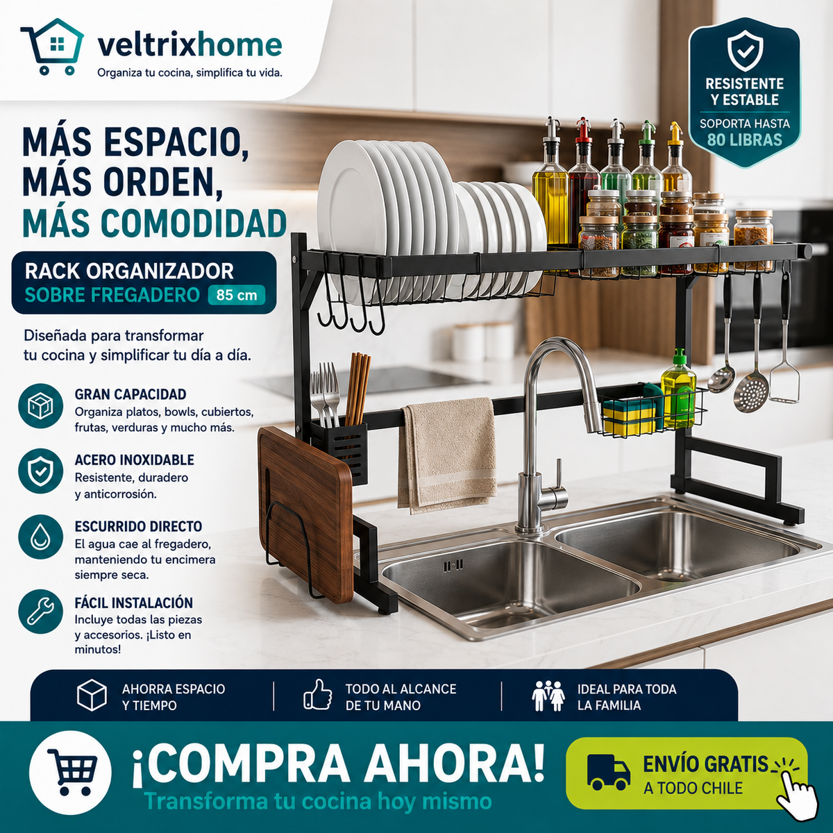 Rack Organizador De Cocina Seca-platos Premium